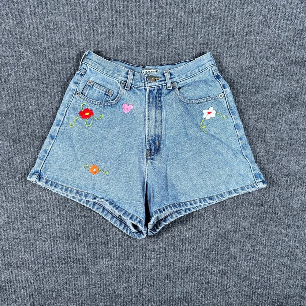 Skoozi Denim Shorts Womens Size 24 Blue High Waisted Floral Heart Jean